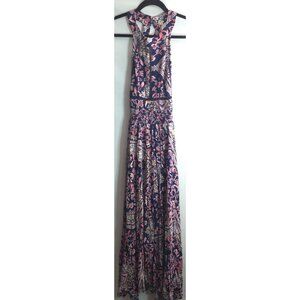 New Anthropologie Abel the Label Floral Halter Maxi Dress Small S Sm Navy Red +